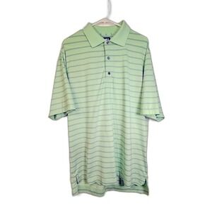 FJ FootJoy Men's Polo Shirt M Green Blue Striped Golf Sporty Versatile Preppy